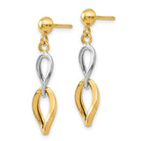 14k Two-Tone Gold Dangle Earrings with Intertwined Loops, Lightweight Twist Design for Women