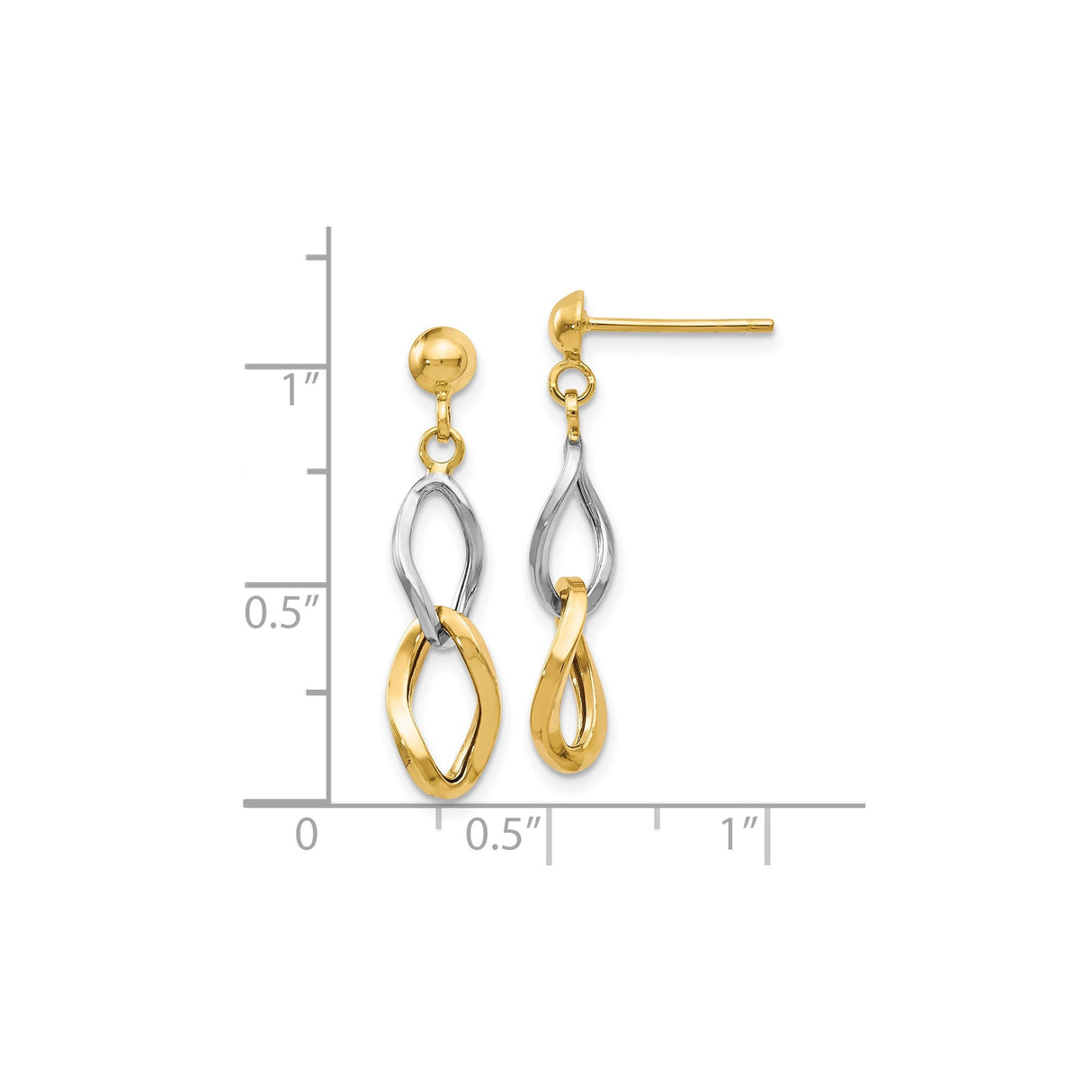 14k Two-Tone Gold Dangle Earrings with Intertwined Loops, Lightweight Twist Design for Women