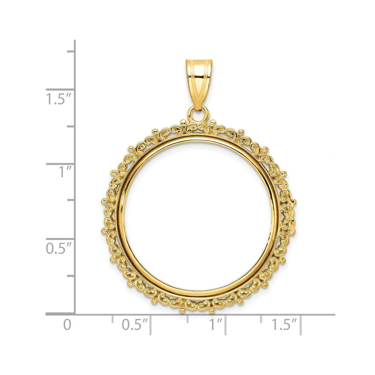 27 mm 14k Yellow Gold coin bezel for 27 mm Coin — size reference (ruler)