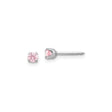 14k White Gold Stud Earrings with Round-Cut Pink Cubic Zirconia, Minimalist Birthstone Style
