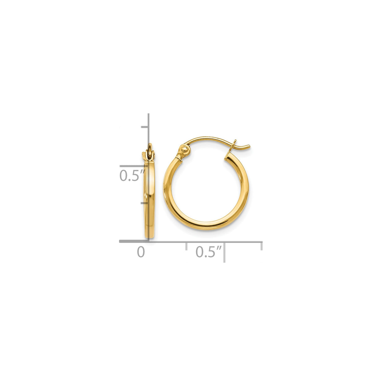 14k Yellow Gold Hoop Earrings, Lightweight Polished Medium Round Hoops for Women