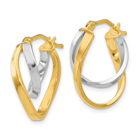 14k Yellow Gold Infinity Loop Hoop Earrings, Two-Tone Twisted Design for Women