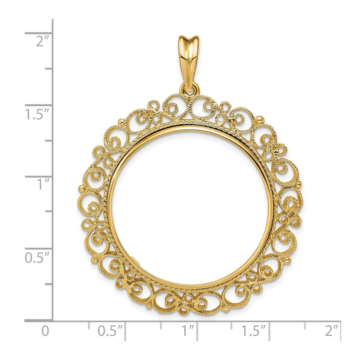 30 mm 14k Yellow Gold coin bezel for 30 mm Coin — size reference (ruler)