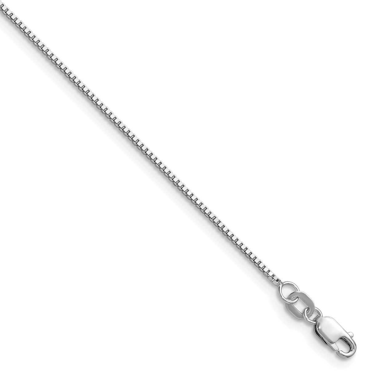 14K White Gold 0.9 mm Box Chain Necklace, Polished detail view