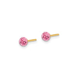14k Yellow Gold Stud Earrings with Faceted Round Pink Crystals, Lightweight Dainty Design