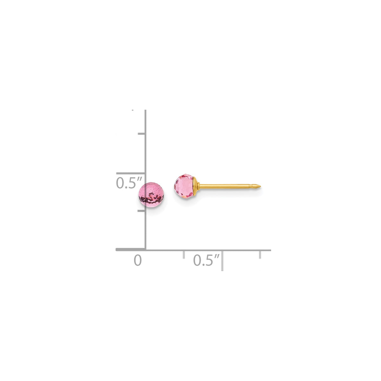 14k Yellow Gold Stud Earrings with Faceted Round Pink Crystals, Lightweight Dainty Design