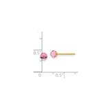 14k Yellow Gold Stud Earrings with Faceted Round Pink Crystals, Lightweight Dainty Design