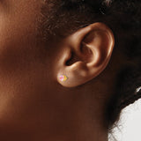 Yellow Gold Pink Gem Stud Earrings In Prong Set Round Cut
