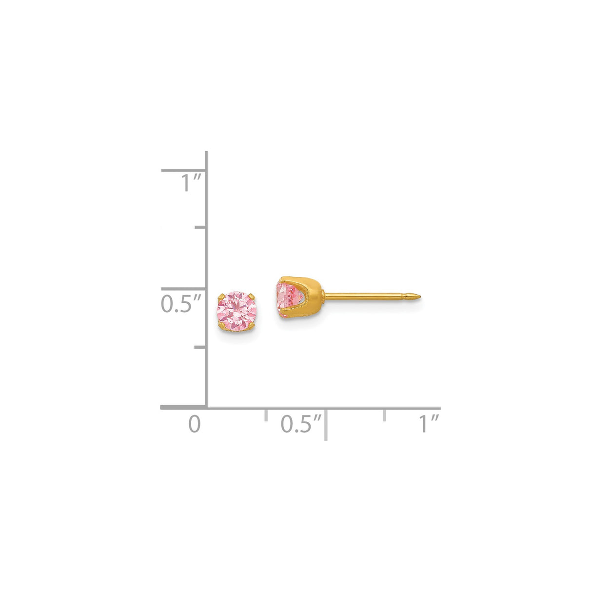 Yellow Gold Pink Gem Stud Earrings In Prong Set Round Cut