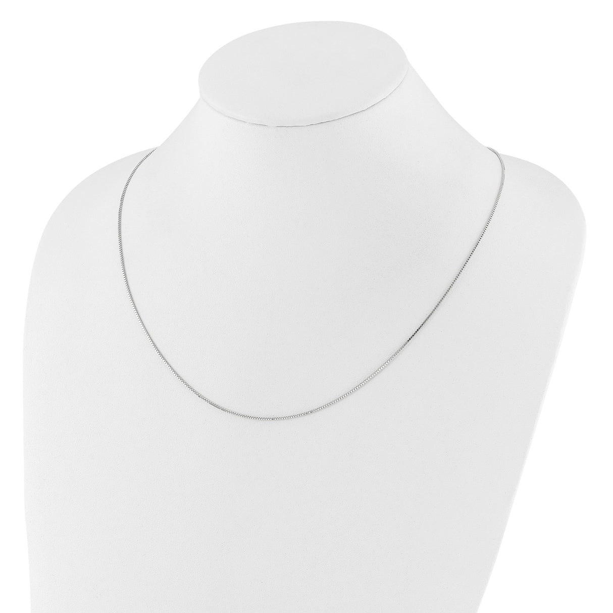 14K White Gold 0.9 mm Box Chain Necklace, Polished detail view