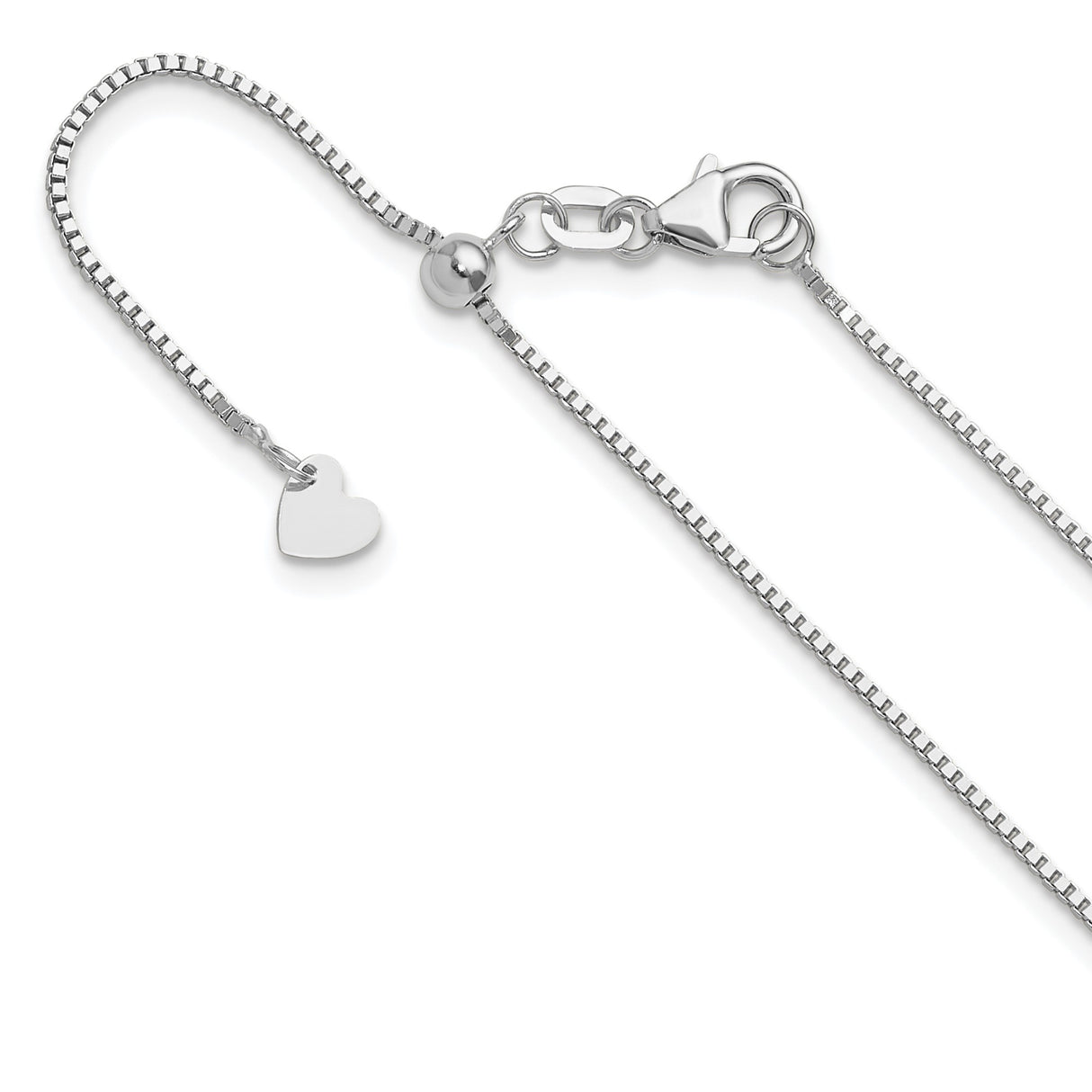 14K White Gold 0.9 mm Box Chain Necklace, Polished detail view