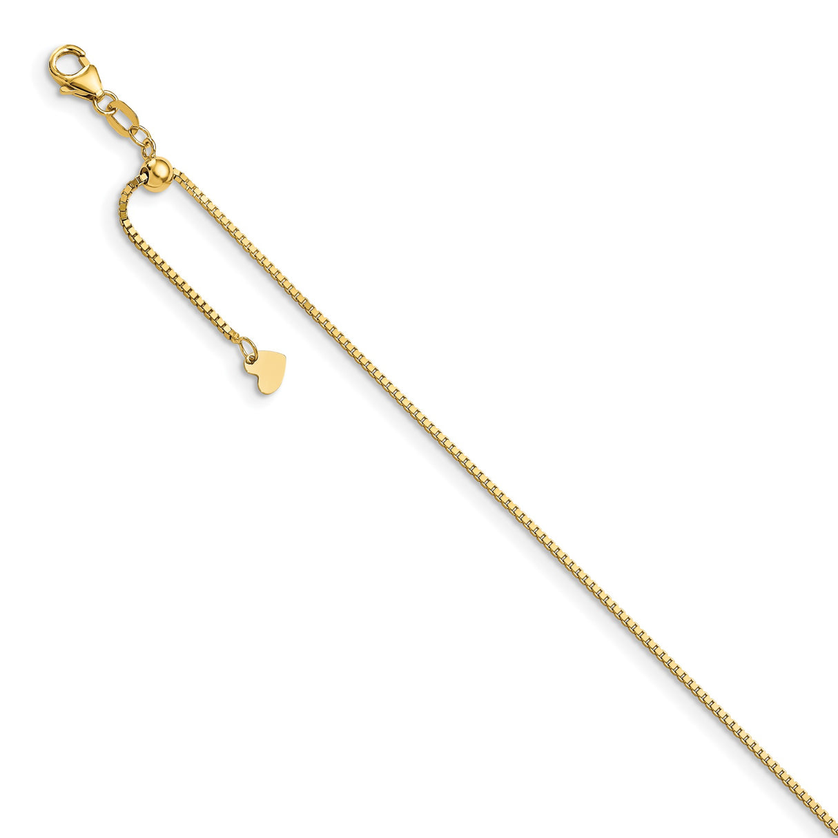 14K Yellow Gold 1 mm Box Chain Necklace, Polished detail view