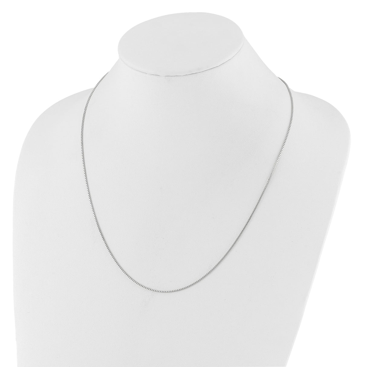 14K White Gold 1 mm Box Chain Necklace, Polished detail view