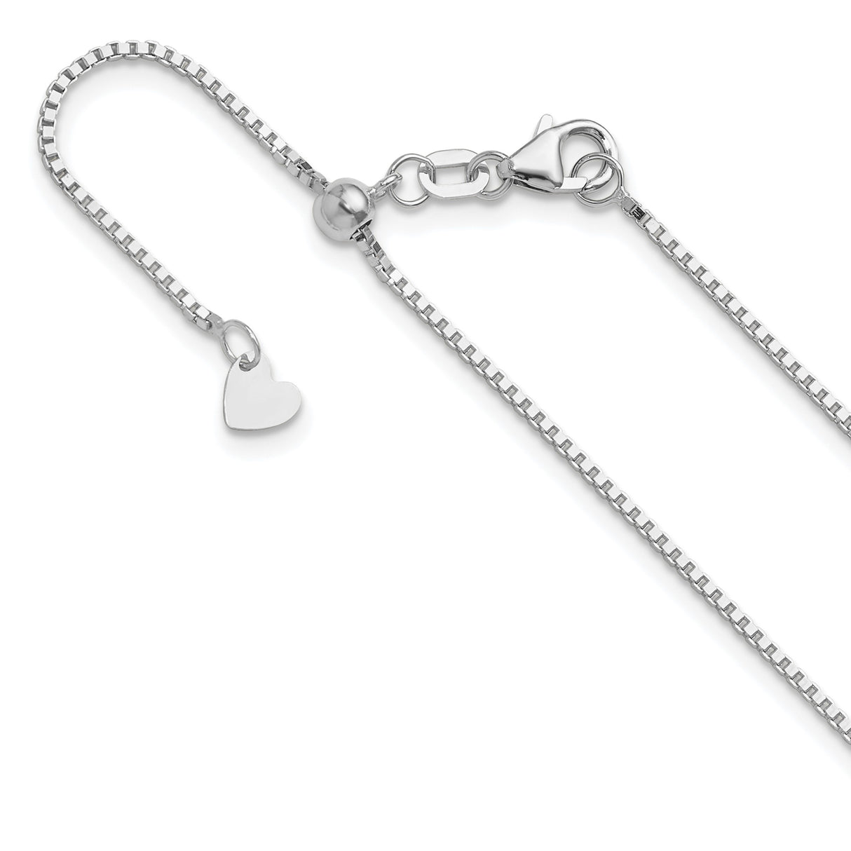 14K White Gold 1 mm Box Chain Necklace, Polished detail view