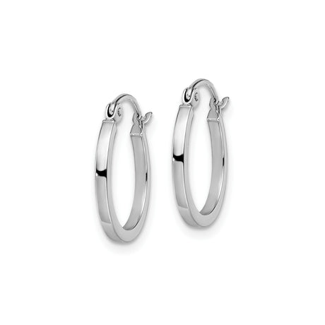 14k White Gold Hoop Earrings with Latch-Back Closure, Polished Minimalist Design for Women