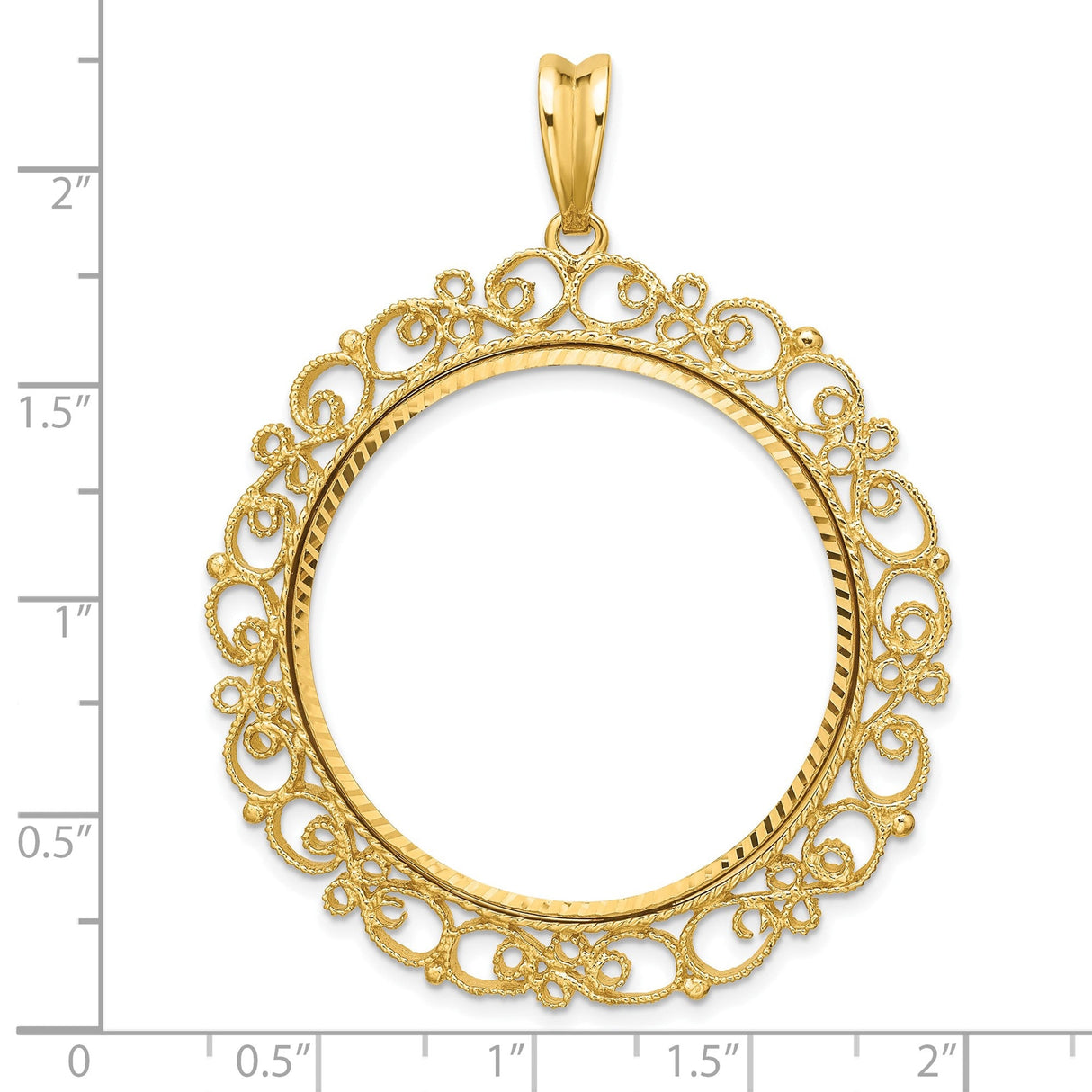 32 mm 14k Yellow Gold coin bezel for 32 mm Coin — size reference (ruler)