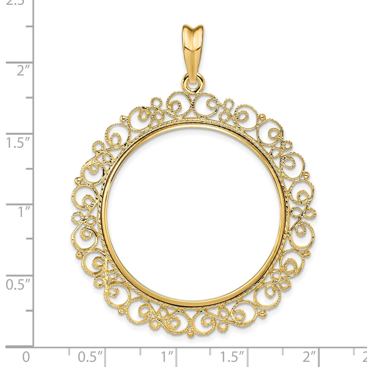 33 mm 14k Yellow Gold coin bezel for 32.7 mm Coin — size reference (ruler)