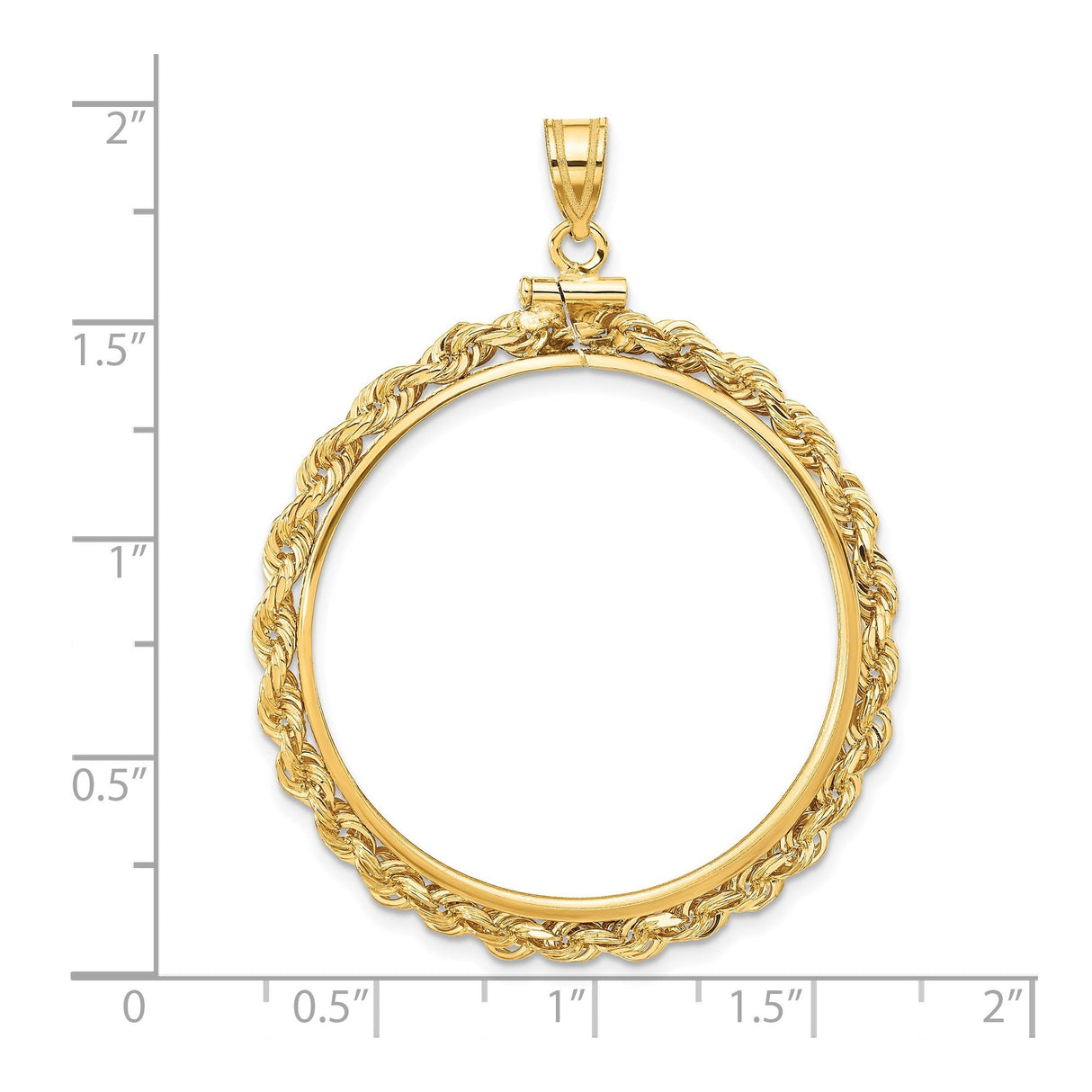 33 mm 14k Yellow Gold coin bezel for 32.7 mm Coin — size reference (ruler)
