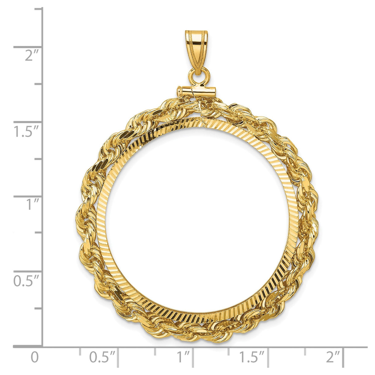 33 mm 14k Yellow Gold coin bezel for 32.7 mm Coin — size reference (ruler)