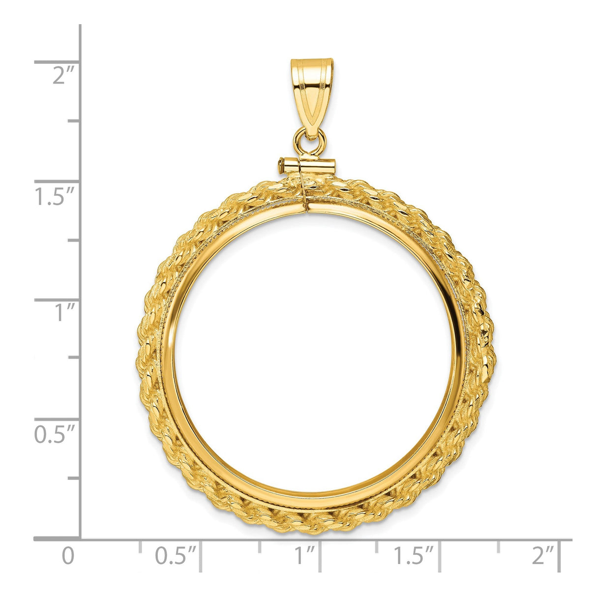 33 mm 14k Yellow Gold coin bezel for 32.7 mm Coin — size reference (ruler)