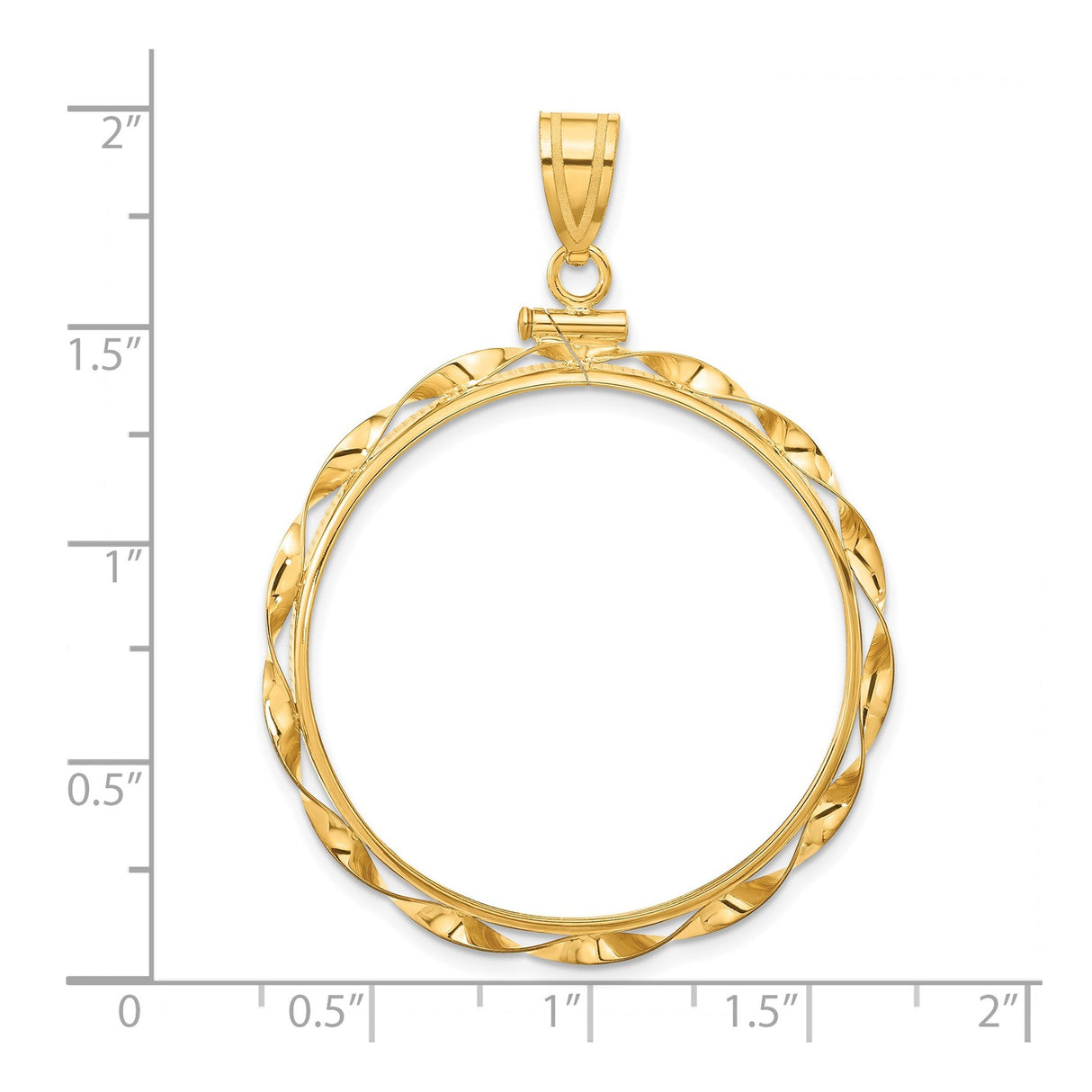 33 mm 14k Yellow Gold coin bezel for 32.7 mm Coin — size reference (ruler)