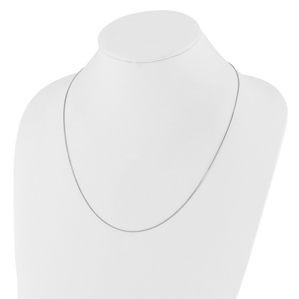 14K White Gold 0.8 mm Box Chain Necklace, Polished detail view