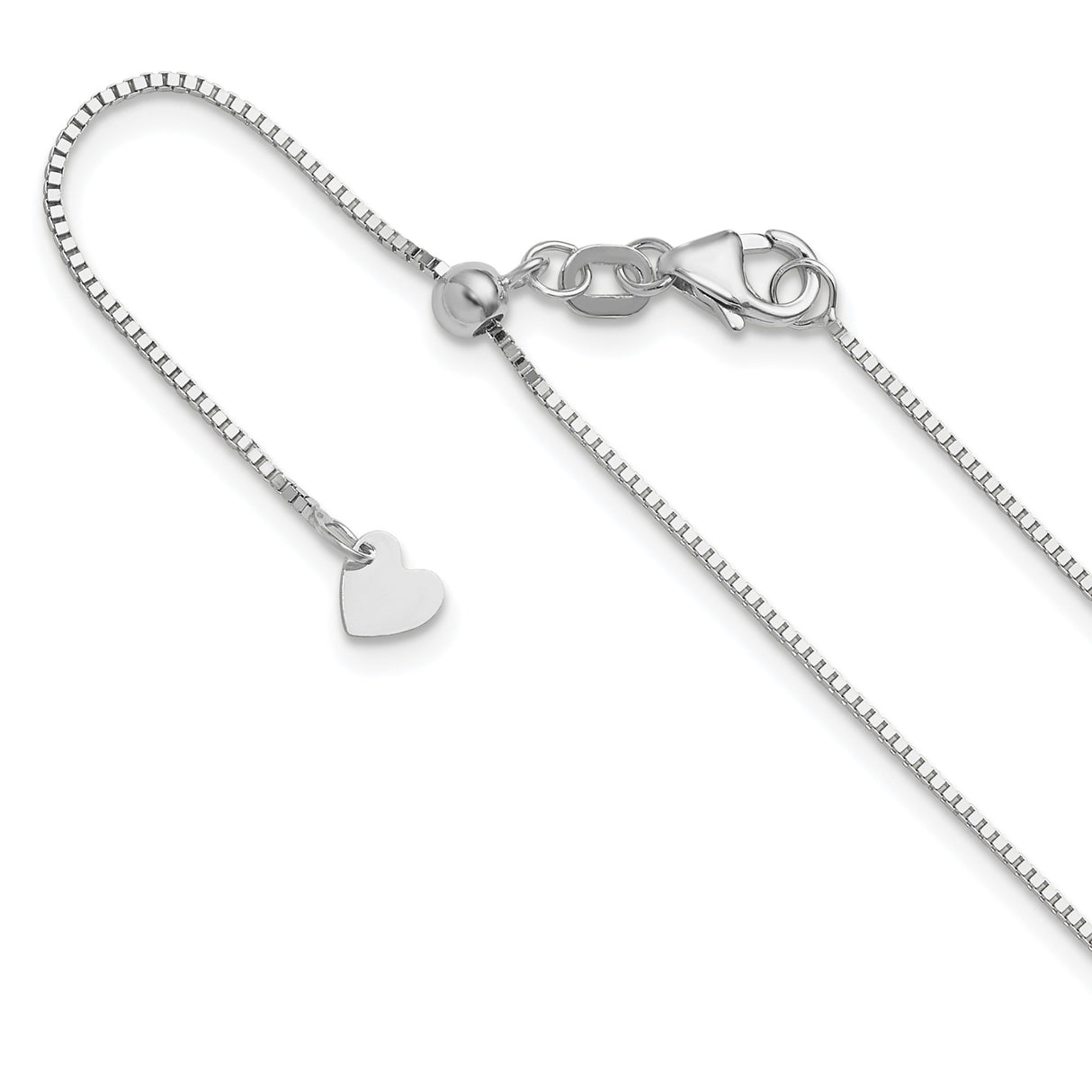 14K White Gold 0.8 mm Box Chain Necklace, Polished detail view