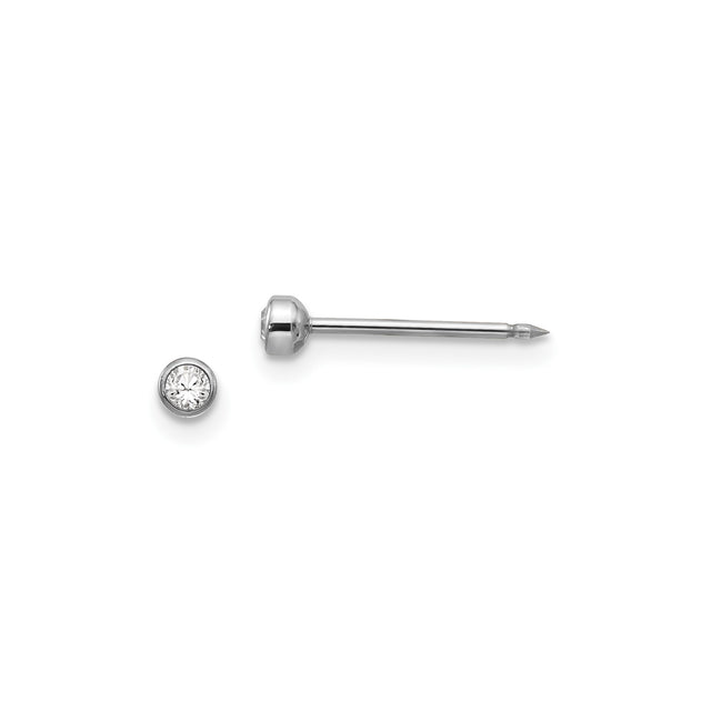 14k White Gold Diamond Stud Earring, Bezel Set Round Cut, Minimalist Modern Style for Women