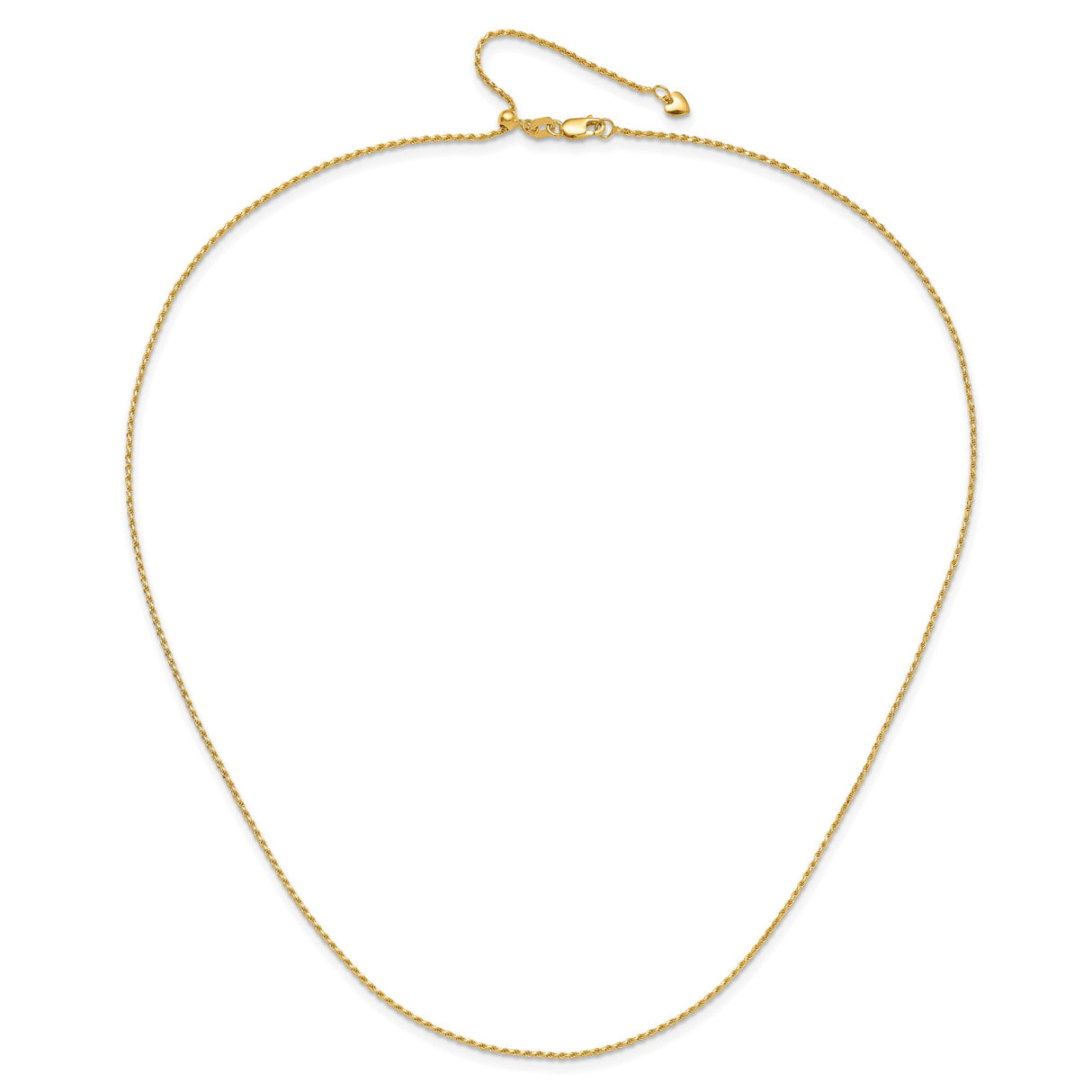 14K Yellow Gold 1.2 mm Rope Chain Necklace, Polished alternate angle