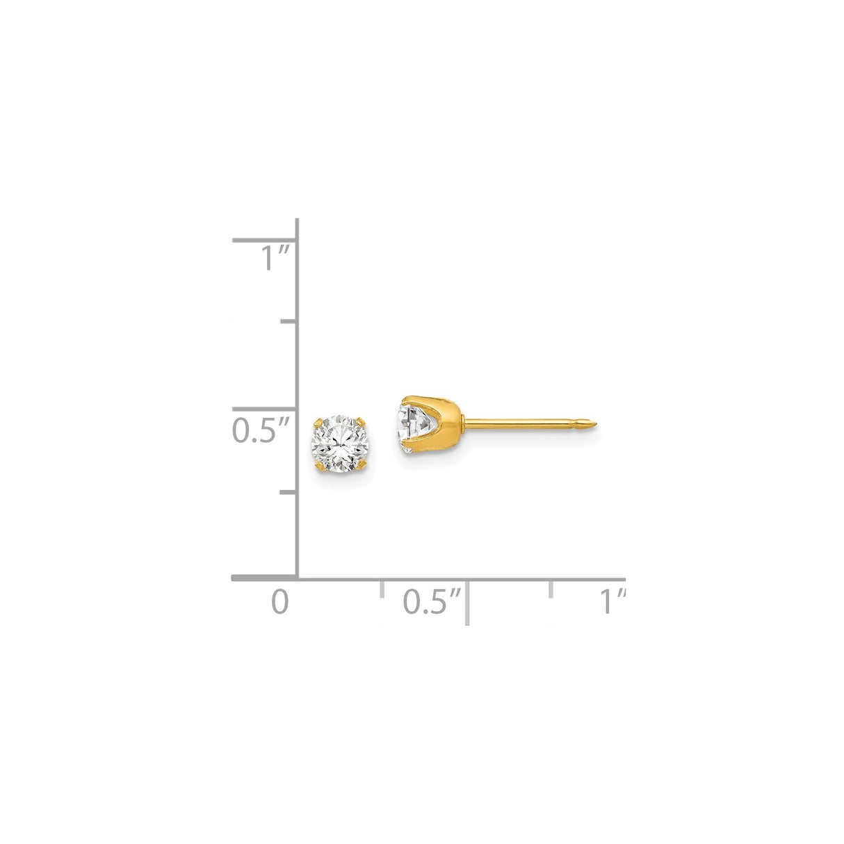 Stainless Steel Stud Earrings with Clear Round Cubic Zirconia, Minimalist Solitaire Design