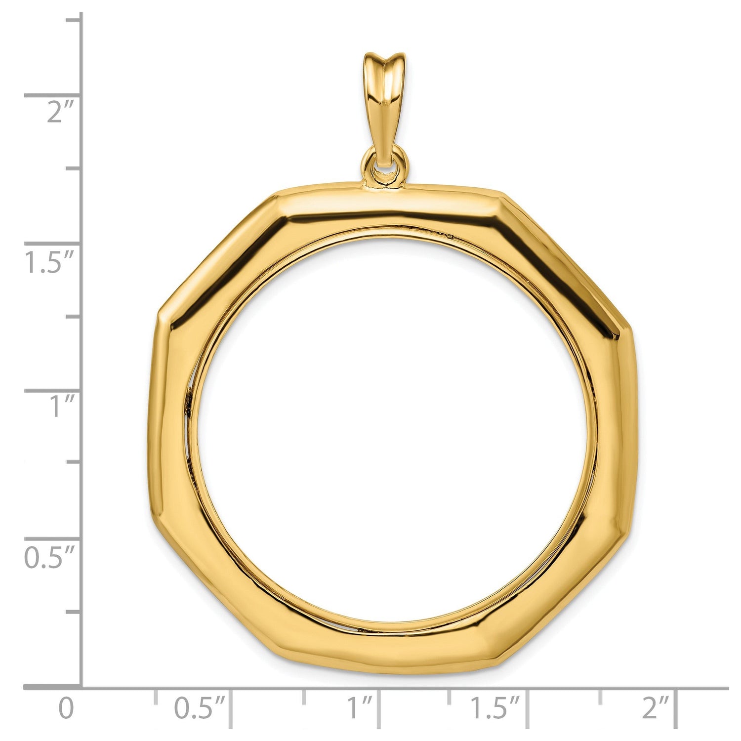 34 mm 14k Yellow Gold coin bezel for 34.2 mm Coin — size reference (ruler)