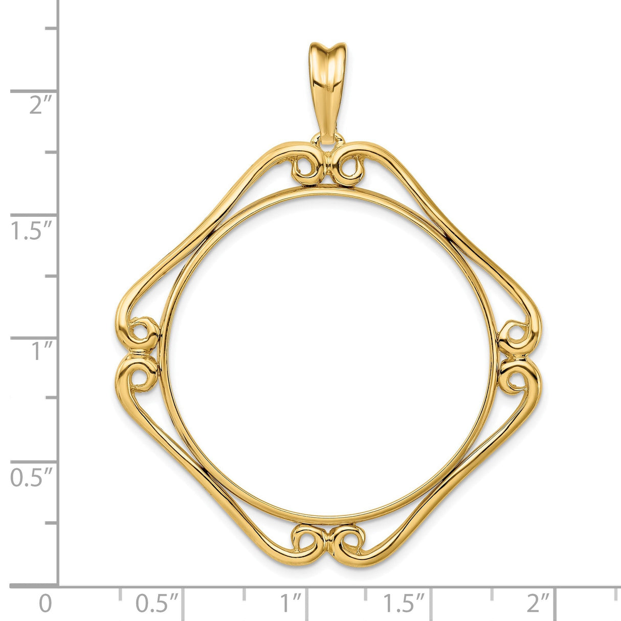 34 mm 14k Yellow Gold coin bezel for 34.2 mm Coin — size reference (ruler)