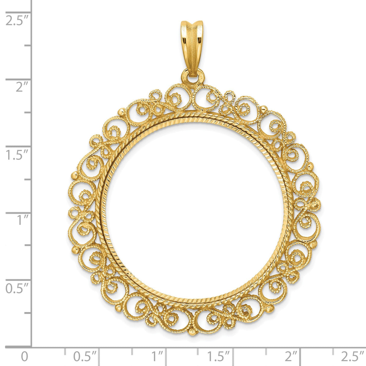 34 mm 14k Yellow Gold coin bezel for 34.2 mm Coin — size reference (ruler)