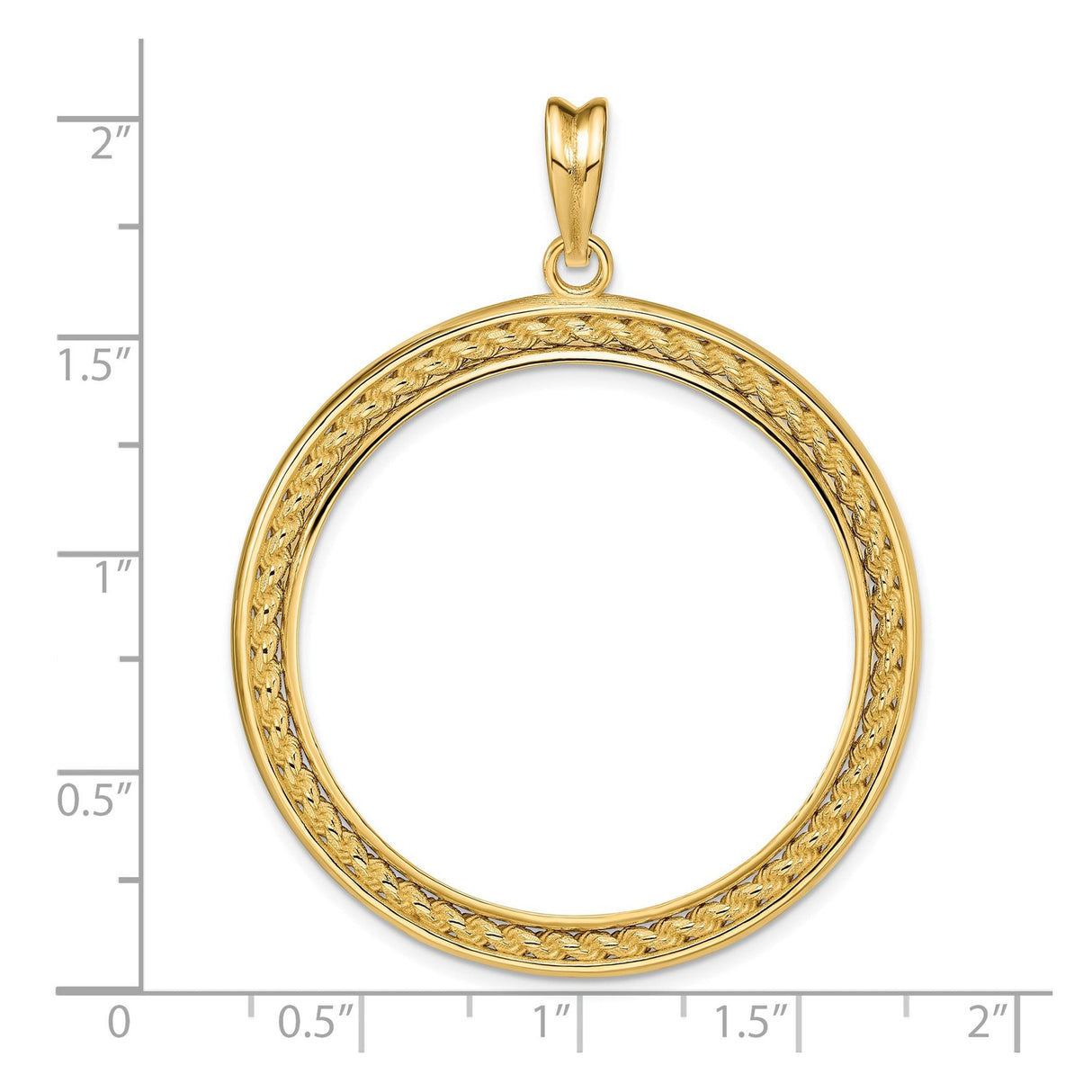 34 mm 14k Yellow Gold coin bezel for 34.2 mm Coin — size reference (ruler)