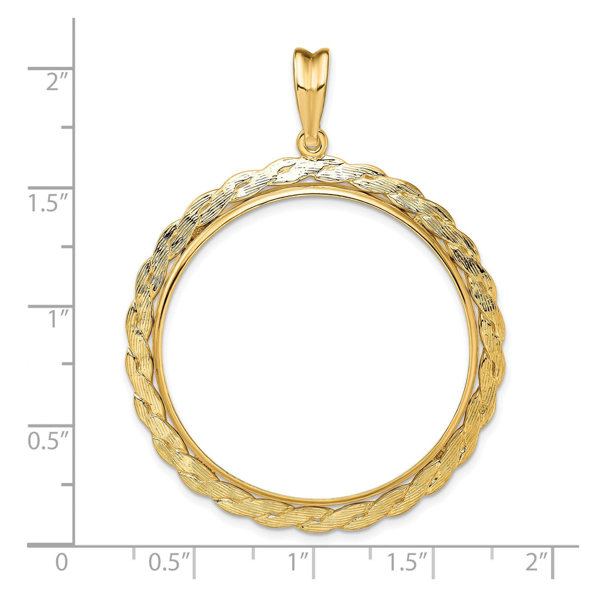 34 mm 14k Yellow Gold coin bezel for 34.2 mm Coin — size reference (ruler)