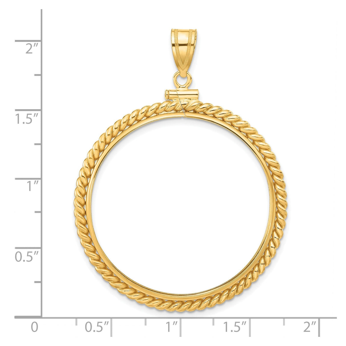 34 mm 14k Yellow Gold coin bezel for 34.2 mm Coin — size reference (ruler)
