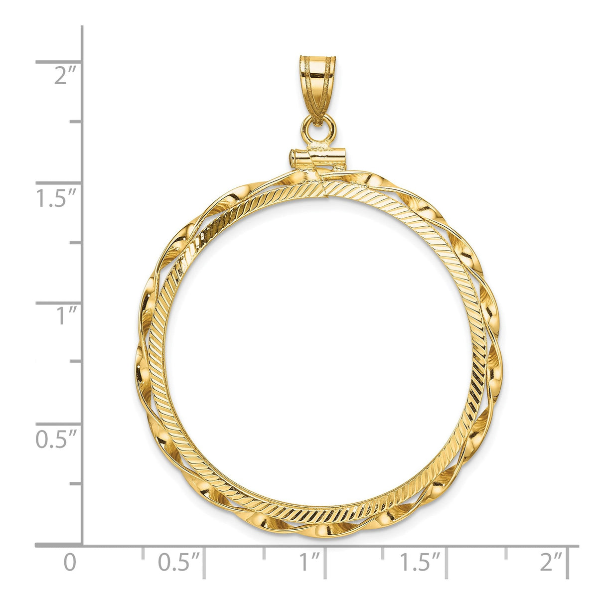 34 mm 14k Yellow Gold coin bezel for 34.2 mm Coin — size reference (ruler)