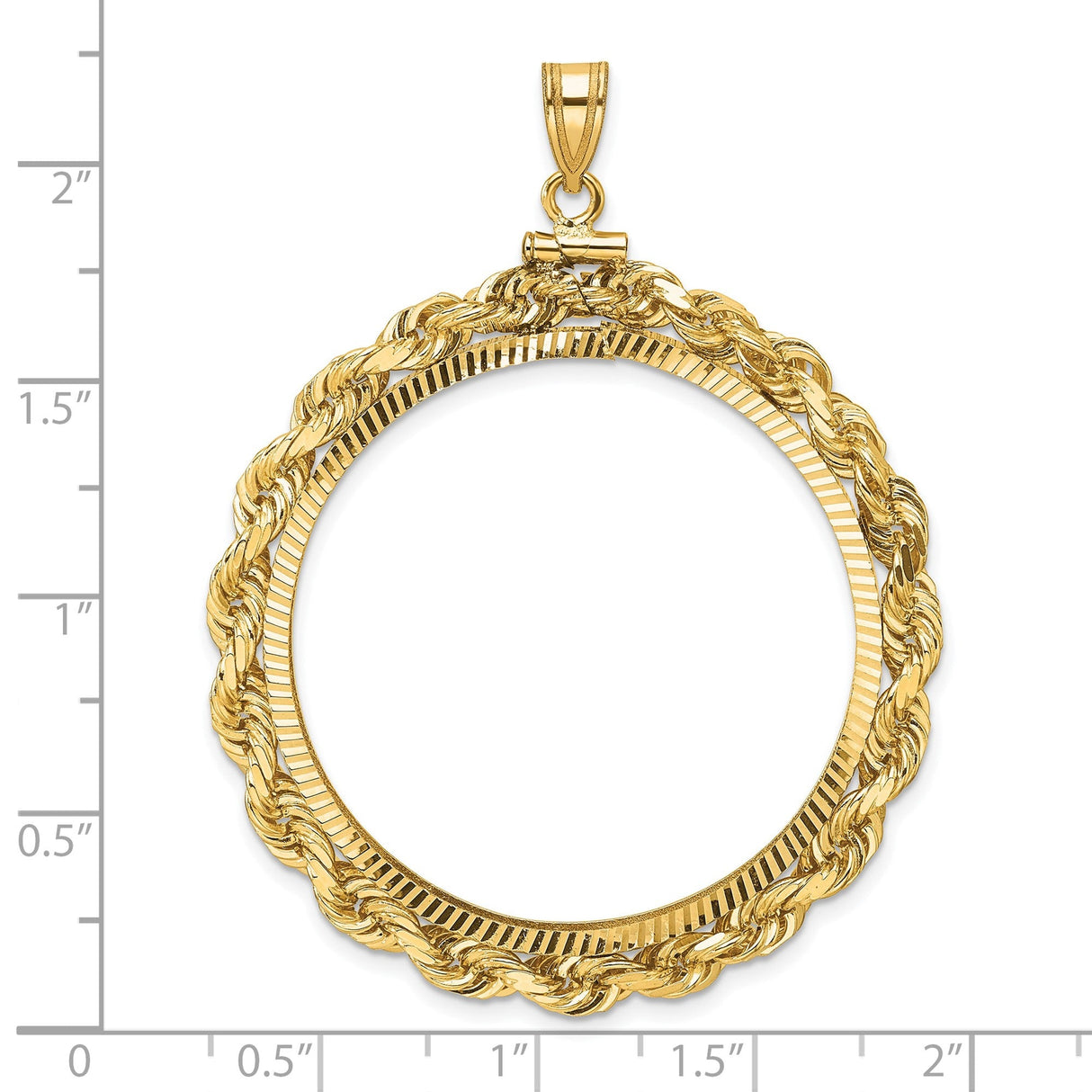 34 mm 14k Yellow Gold coin bezel for 34.2 mm Coin — size reference (ruler)