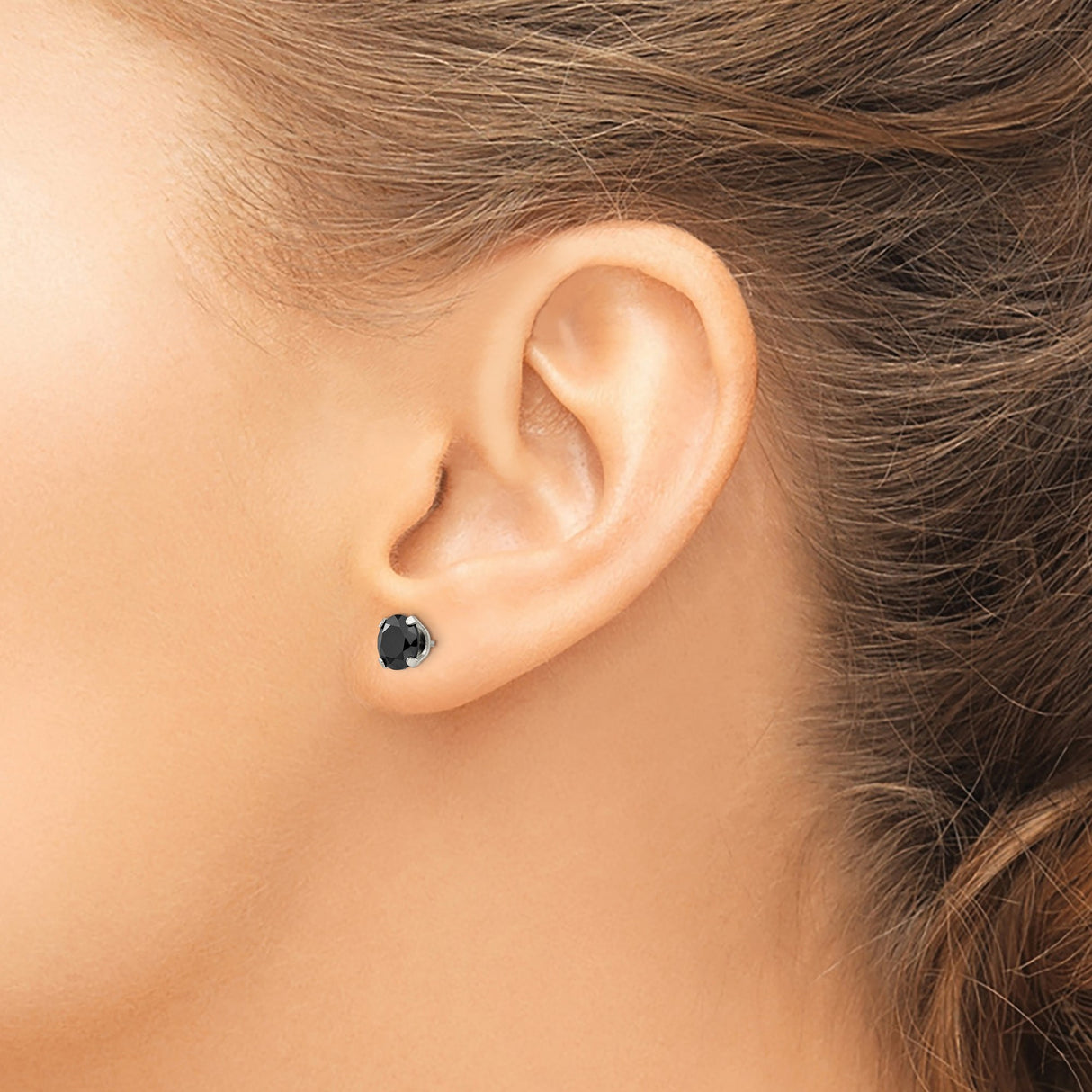 Stainless Steel Stud Earrings with Round Black Gemstone, Modern Minimalist Style, Unisex