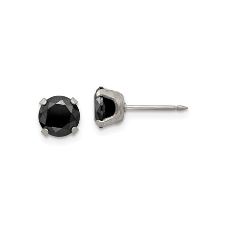 Stainless Steel Stud Earrings with Round Black Gemstone, Modern Minimalist Style, Unisex