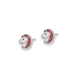 Stainless Steel Unicorn Stud Earrings Pink Glitter Enamel