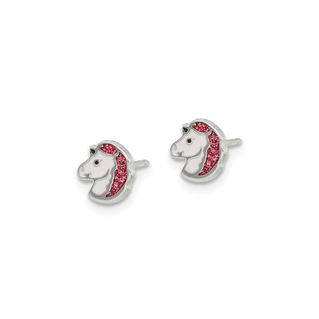 Stainless Steel Unicorn Stud Earrings Pink Glitter Enamel