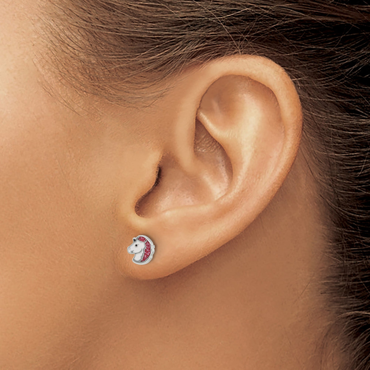 Stainless Steel Unicorn Stud Earrings Pink Glitter Enamel