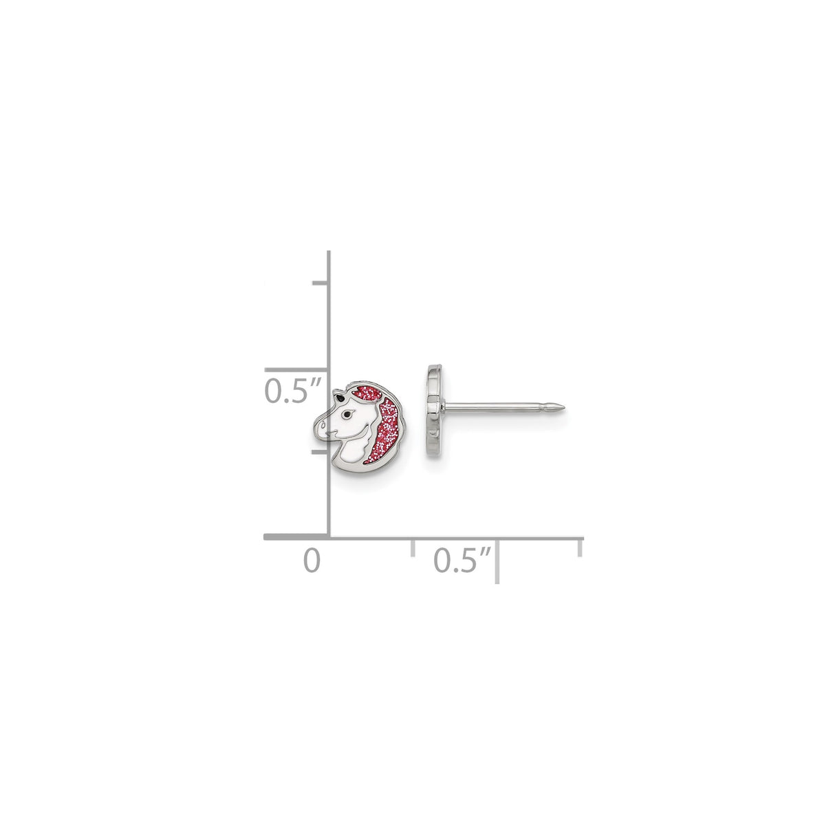 Stainless Steel Unicorn Stud Earrings Pink Glitter Enamel