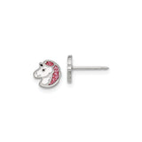Unicorn Stud Earrings for Girls with White Enamel Face and Glitter Pink Mane, Stainless Steel Hypoallergenic Animal Design Fantasy Jewelry, Durable for Daily Wear and Whimsical Fashion Accessory