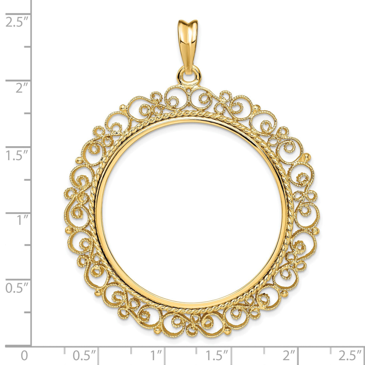 37 mm 14k Yellow Gold coin bezel for 37 mm Coin — size reference (ruler)