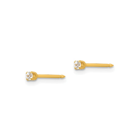 Stainless Steel Stud Earrings with Round Cut Clear Gemstone in Four Prong Setting, Minimalist Design