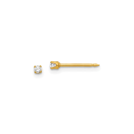 Stainless Steel Stud Earrings with Round Cut Clear Gemstone in Four Prong Setting, Minimalist Design