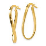 14k Yellow Gold Twisted Teardrop Hoop Earrings, Polished Minimalist Elongated Design for Women