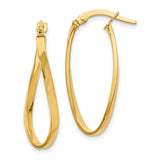 14k Yellow Gold Twisted Teardrop Hoop Earrings, Polished Minimalist Elongated Design for Women